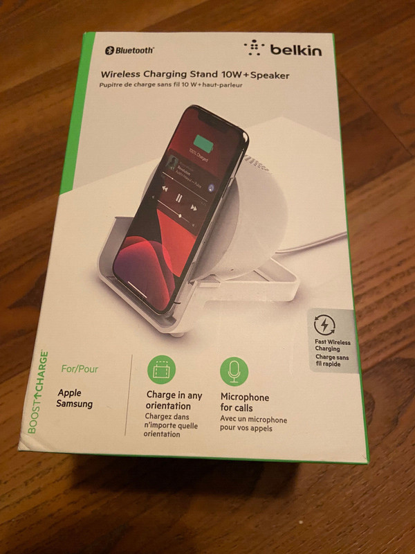 Belkin 10W Qi Wireless Charging and 10W Bluetooth Speaker Stand White