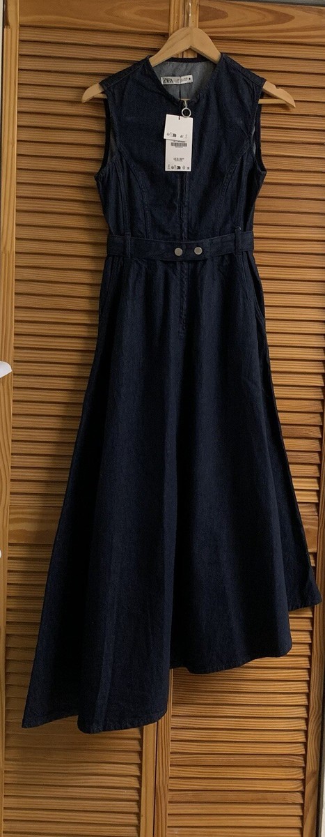 zw collection denim dress ZARA NWT WOMAN ZW COLLECTION ASYMMETRIC DENIM DRESS BLUE | 9632/256 Size XS/S