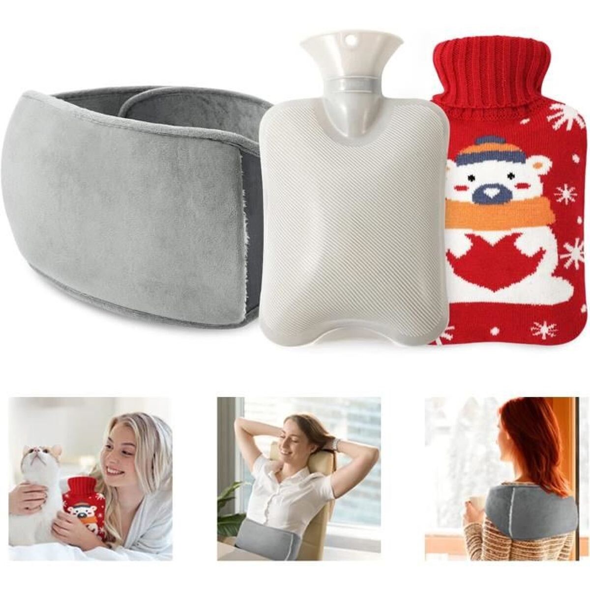 Bouillotte eau chaude anti-fuite avec ceinture peluche pour apaiser les tensions