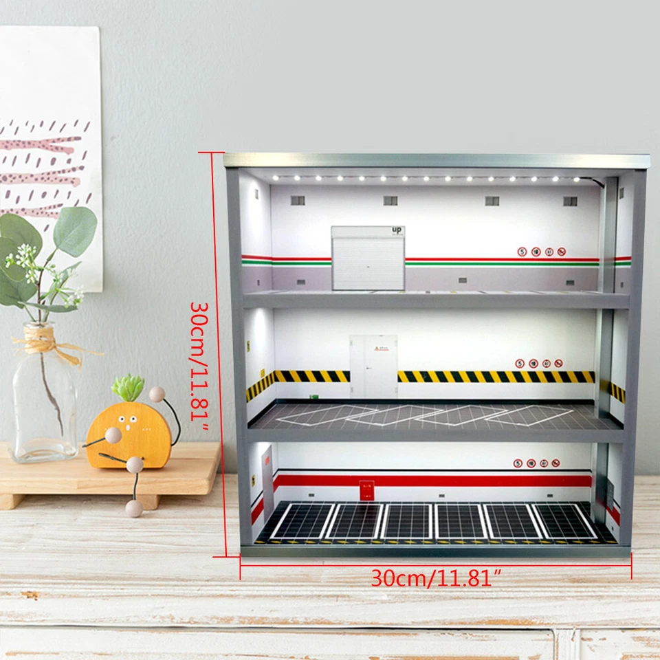 1:64 3-Layer Diecast Car Model Display Cabinet Parking Lot Case w/ LED Light - Image 2 of 4
