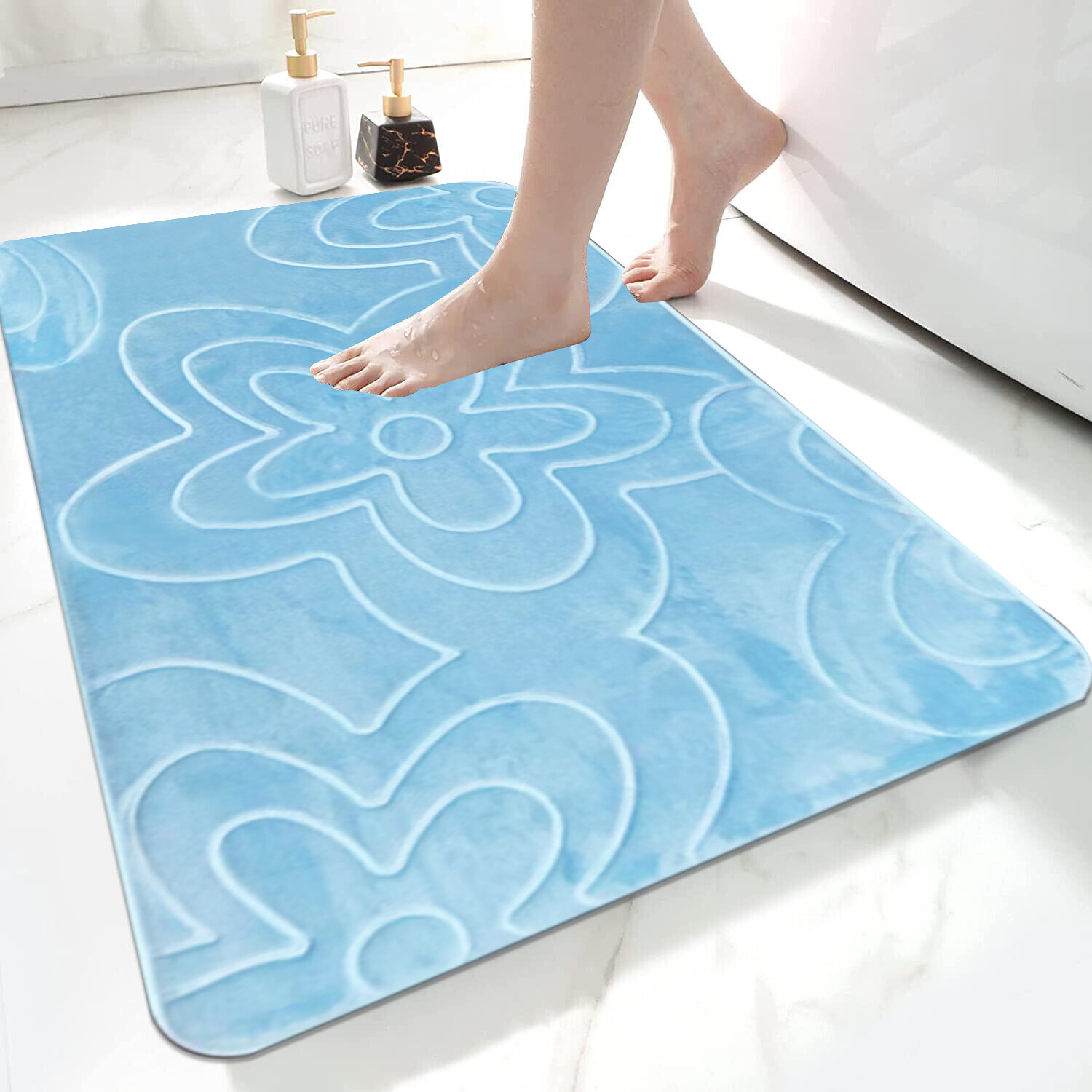 Non Slip Bath Mat Extra Large Bathroom Rug Water Absorbent Toilet Pedestal Mats eBay