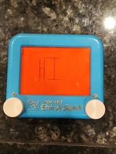 Ohio Art Blue/Teal  Red Screen Pocket Etch A Sketch Vintage Toy Mini Works Test