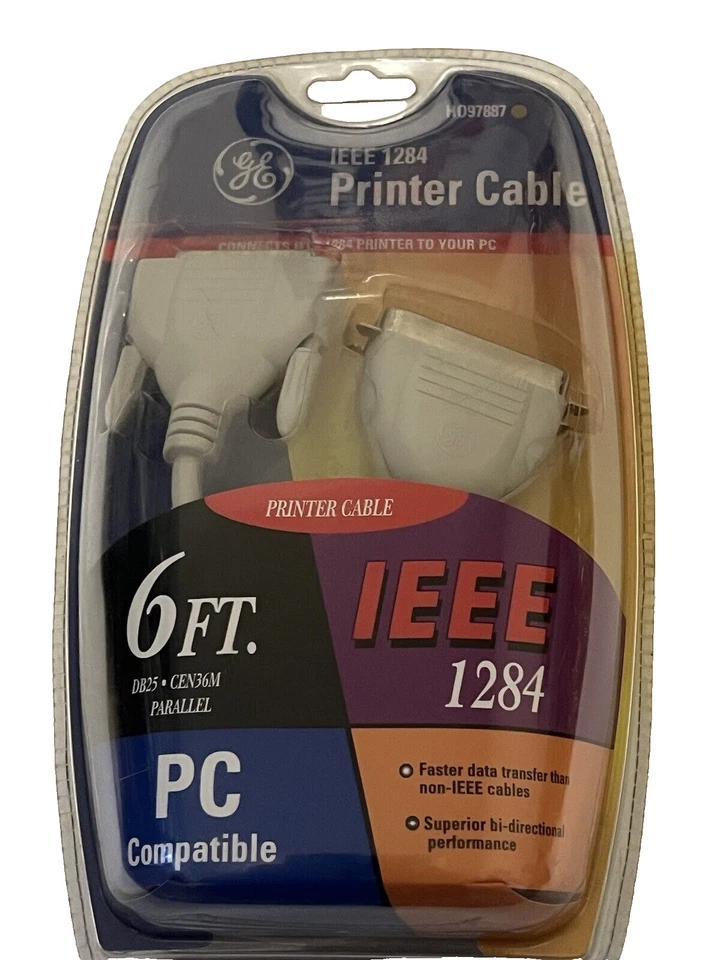 G.E. Printer Cable 6 foot - PC Compatible - New - Factory Sealed- IEEE 1284 Rare - Image 2 of 4