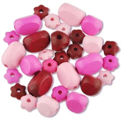 MEYCO 60 Holzperlen pink rosa Perlen Holz basteln Kette Armband Holzperlen