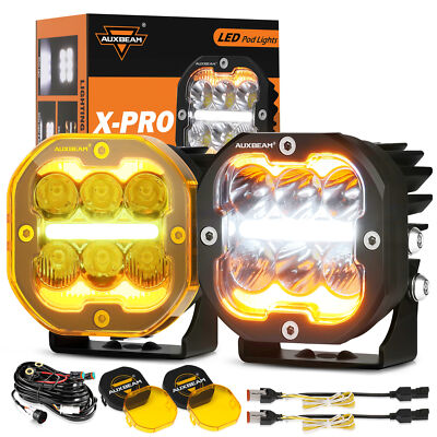 AUXBEAM 2x 3''INCH 180W LED Work Lights Pods White&Amber Driving Fog ATV UTV Boat