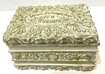 Vintage Decorative Trinket Box Your Friendship is a Treasure Heavy Resin 3.5x2.5