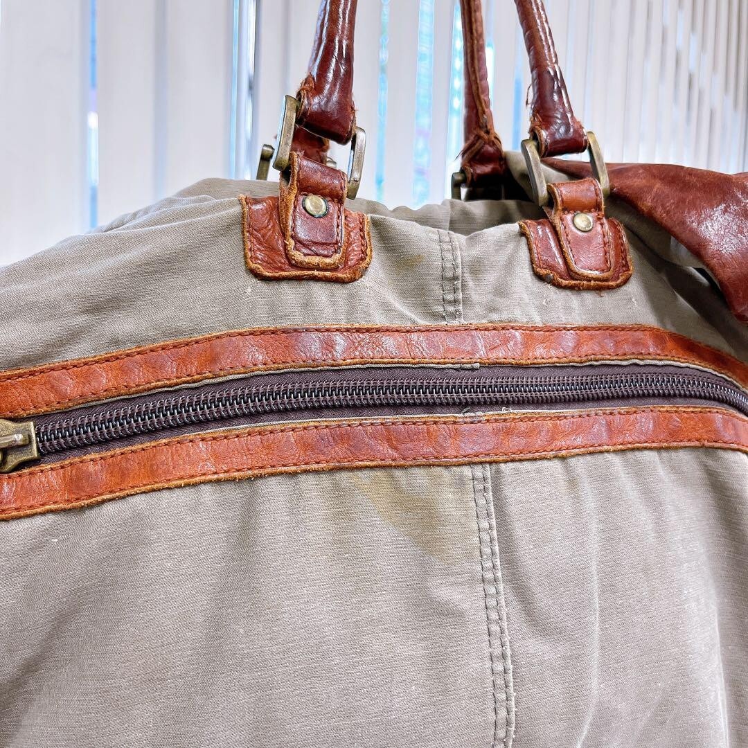 Tough Jeansmith Shoulder Tote Bag Handbag Leather Canvas in Brown
