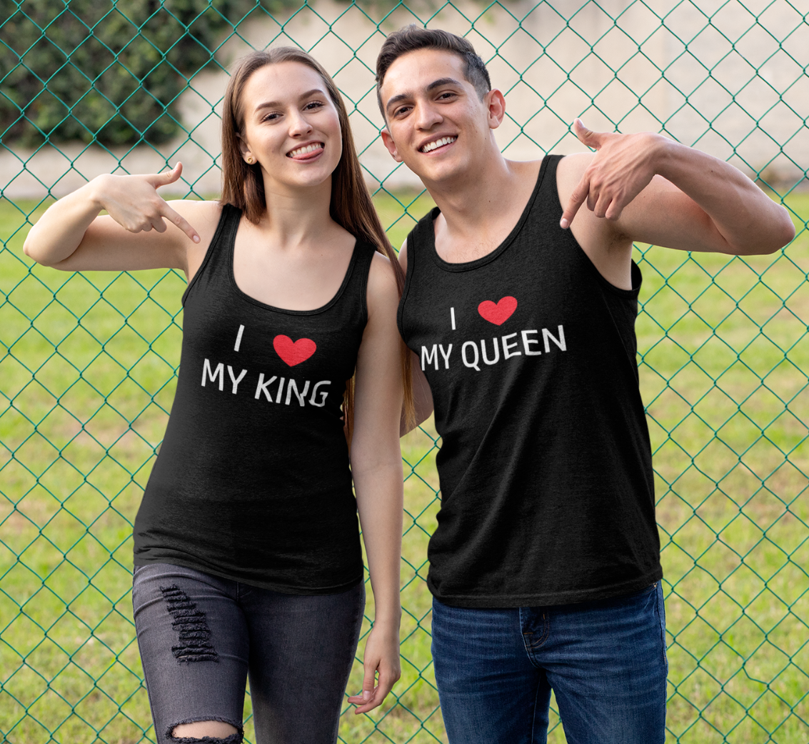 Tank Top I Love My King & Queen Shirts Matching SET Couple Valentines Day Heart-image