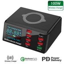 100W 8 Ports QC 3.0 Fast USB Charger PD Quick Adapter Station Wireless Charger