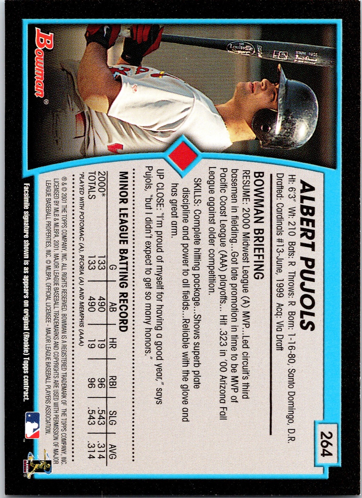 2001 Albert Pujols RC Back Bowman