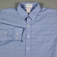 Brooks Brothers Shirt Mens Size 17 Blue Plaid Dress Button Up Long Sleeve