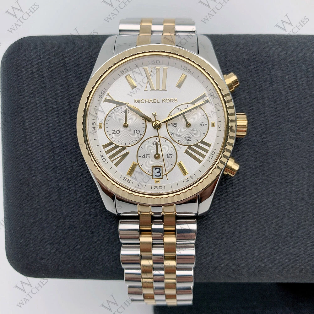 New Michael Kors MK5955 Lexington Silver Two Tone Band 38mm Case  