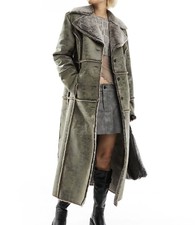 Asos Reclaimed Vintage Faux Suede/fur Coat Size 8 Brand New