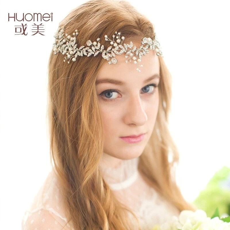 Diadema de boda hoja cristal estrás perla accesorios para el cabello nupcial tocado Foto 4 de 4