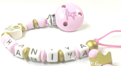 Schnullerkette mit Namen Kleine Prinzessin Mädchen rosa Krone I love Mom and Dad