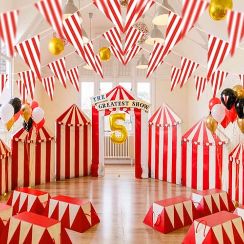 100ft Red and White Striped Pennant Banner Carnival Circus Theme Party Decora... - Picture 5 of 6