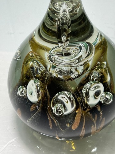 LARGE MURANO STYLE BROWN & COPPER WISPS & BUBBLES TEARDROP ART GLASS PAPERWEIGHT - Picture 3 of 11