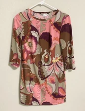 NWT Trina Turk Multicolor Floral Garden Print Tunic Dress Womens XS 3/4 Sleeve