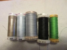 2 New Spools Metler Silk Finish #0621 &074 & 3 open Gutermann Cotton & Polyester