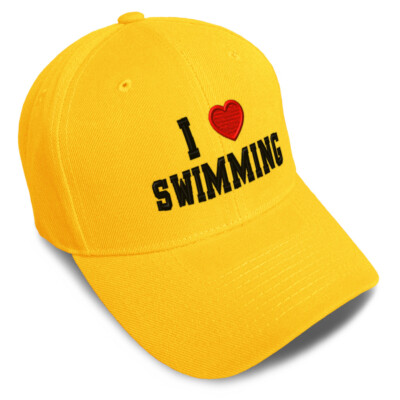 Baseball Cap I (Love) Swimming Red Heart Sports Lovers Dad Hats for Men & Women