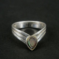 Ring Silver Abalone Teardrop Stone Sterling 925 Size 6.75 Lined Band 6 3/4