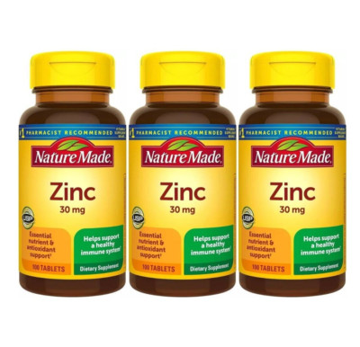 Nature Made Zinc 30mg, 300 Tablets (3pc x100 tablets) Immune Support  Exp. 2027