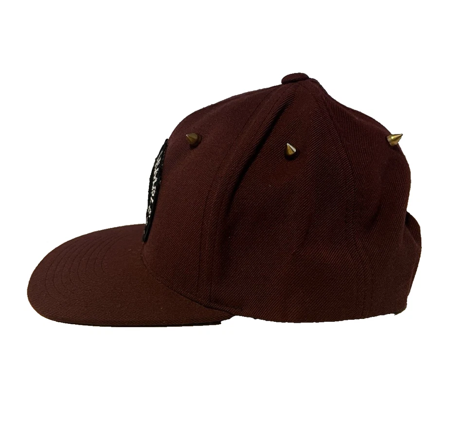 Vintage 10 Deep Maroon Snapback with Skeleton Patch and  Small Gold Spikes  - Image 4 of 4