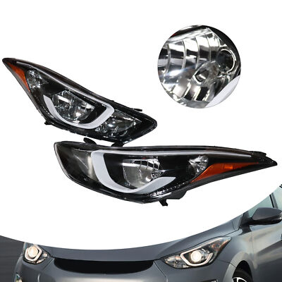 For 2014-2016 Hyundai Elantra Halogen Headlights Left & Right Headlamps Pair Set