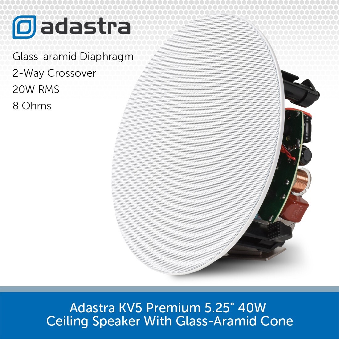 Adastra KV5 Ceiling Speaker 5.25"" 40W Glass-Aramid Cone Premium 8 Ohm Pro Audio