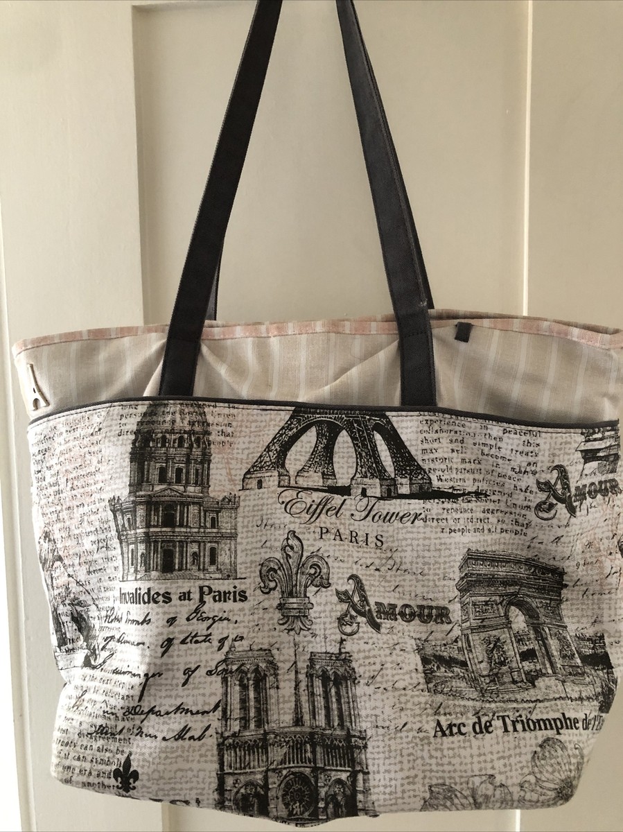 Large Paris French canvas Travel Tote 19 roomy, foldable