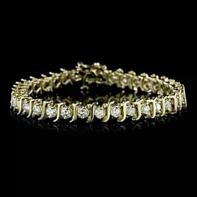 9Ct Round Cut Lab Created Diamond Women's Tennis Bracelet 14K Yellow Gold Plated