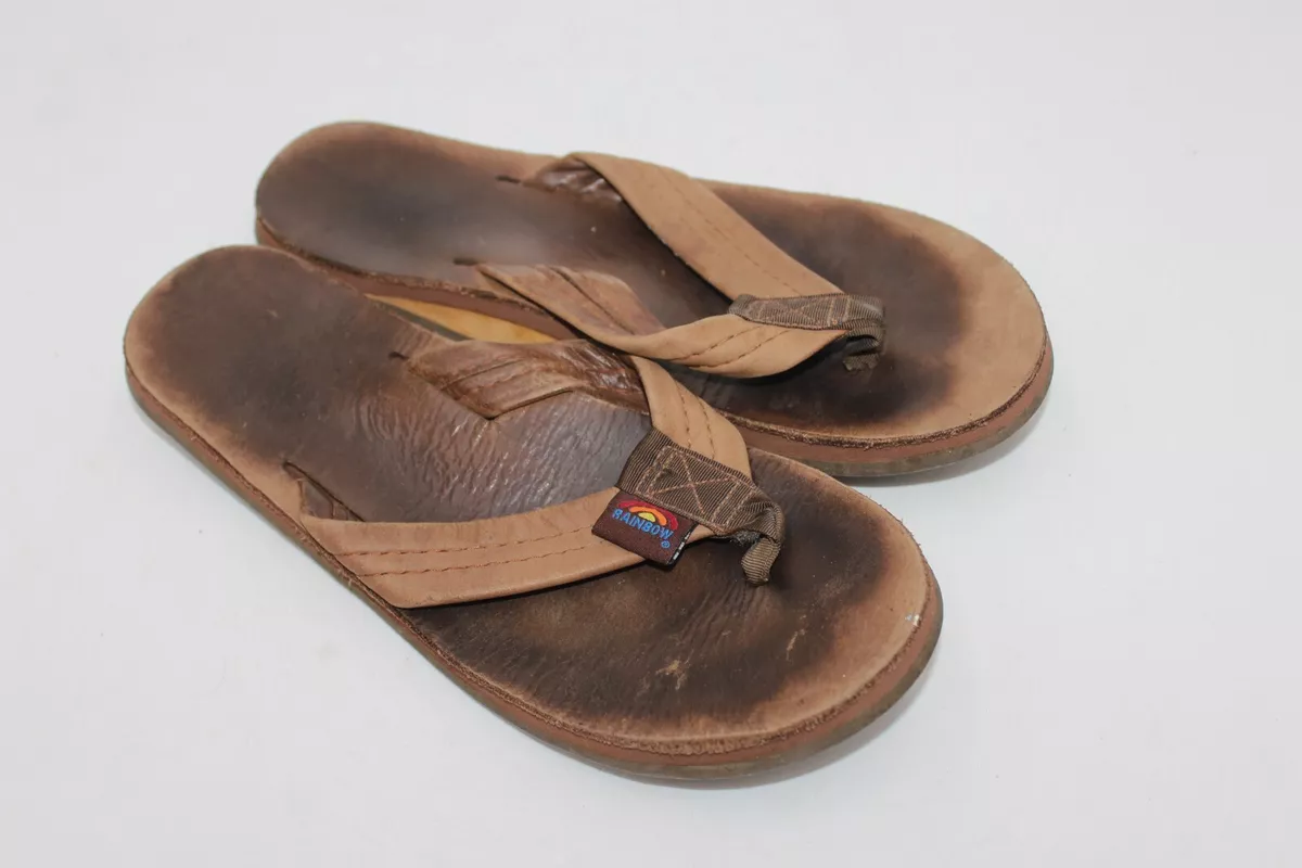 RAINBOW Sandals Flip Flops Brown Unisex 9.75 Leather Regular Unisex Nice  S/M