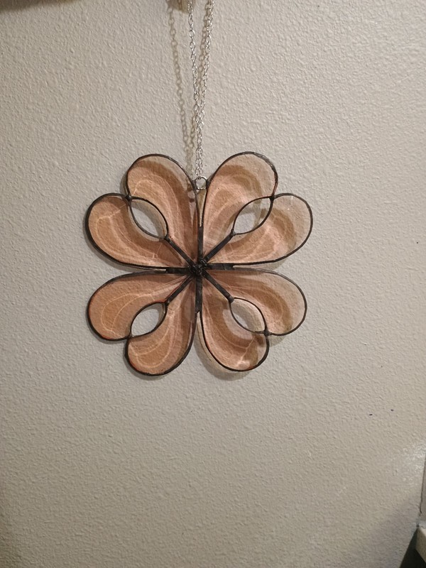20" pink Peach Stained Glass Suncatcher Wall Art Heart Flower Handmade Home Dec