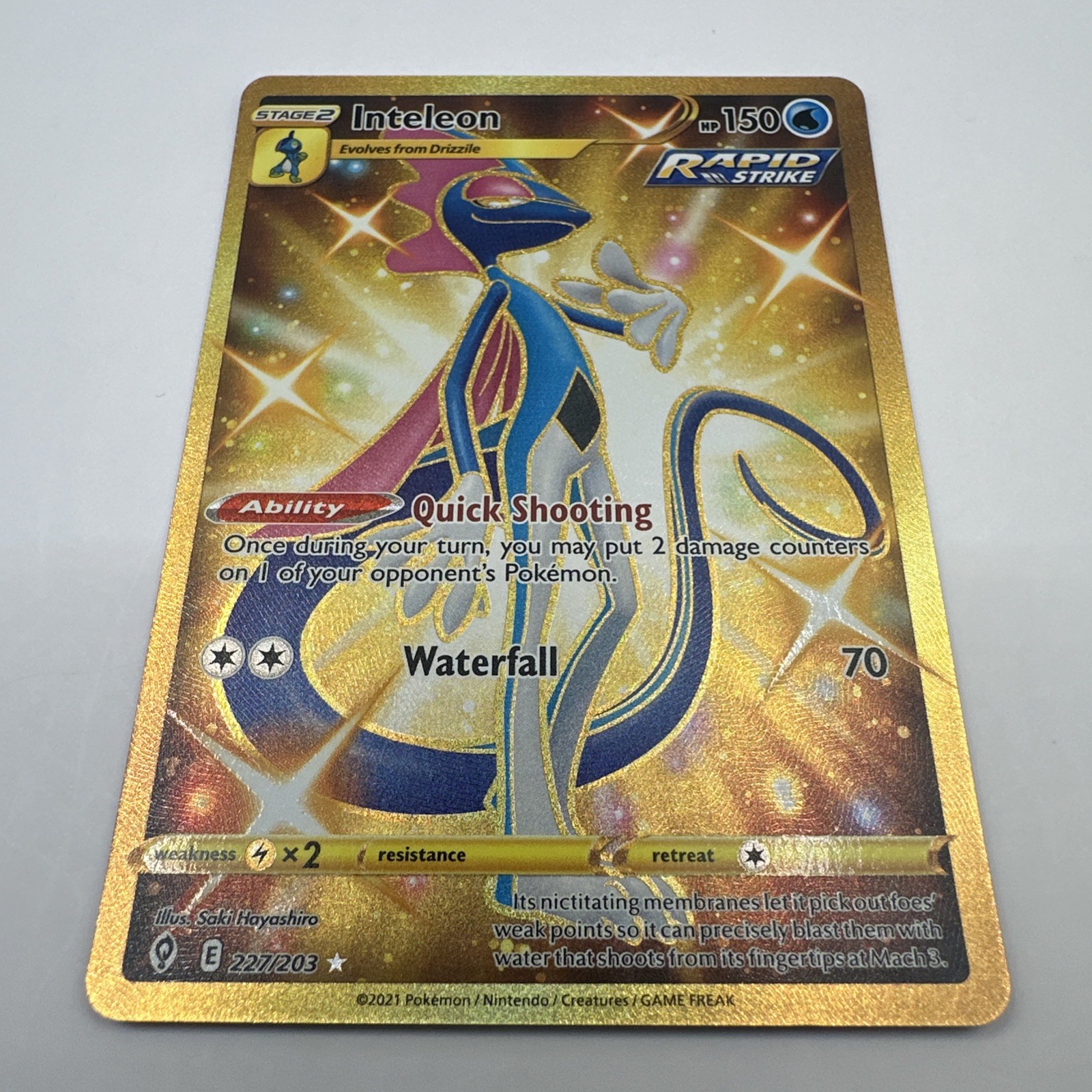 Inteleon (Secret) 227/203 SWSH07: Evolving Skies Gold Pokemon Full Art - NM/M 🔥