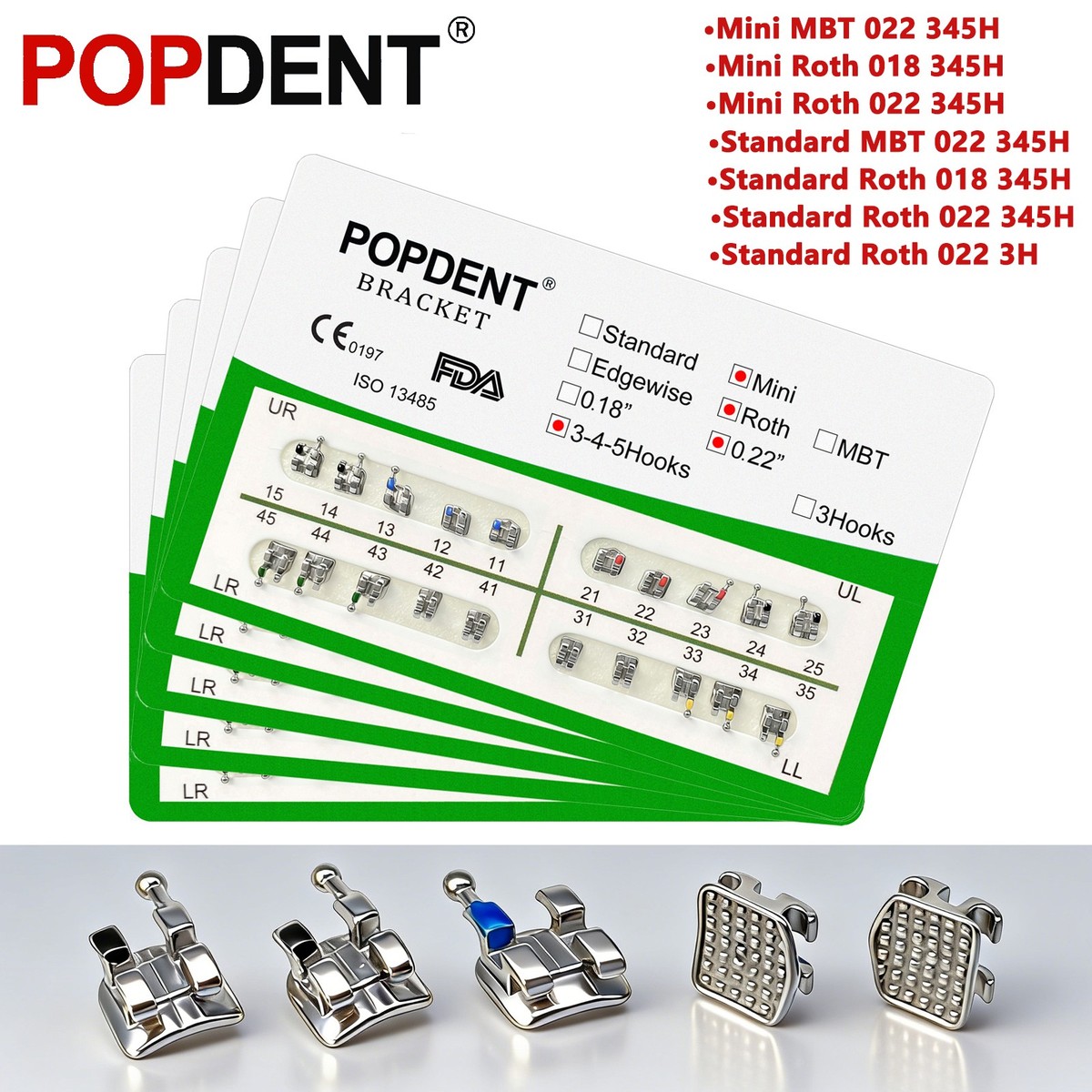 POPDENT Dental Orthodontic Metal Brackets MIM MBT/ROTH 022/018