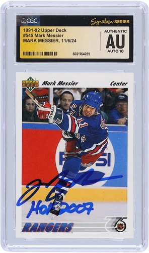 Mark Messier Rangers Signed 1991-92 Upper Deck #545 CGC Auto 10 Card w/HOF Insc
