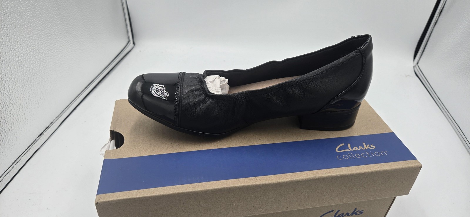 Clarks Juliet Step Shoes Womens Size 6 Black Leather Cap Toe Flats Comfort