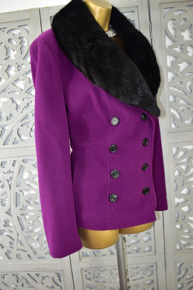 Precis Wool & Cashmere Jacket Coat Size 16 Purple Black Aubergine Dress Party - Image 4 of 4