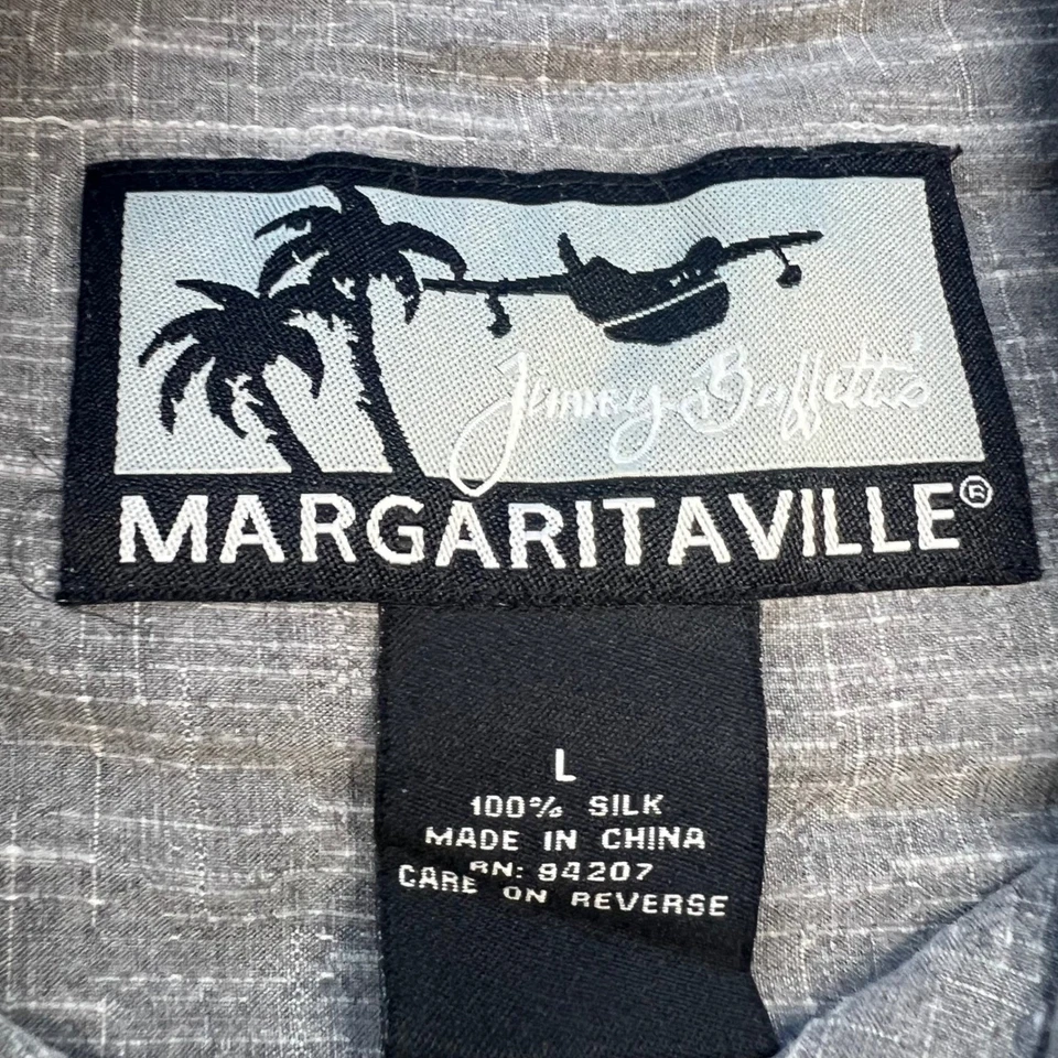 Camisa Hawaiana JIMMY BUFFETT Margaritaville Para Hombres Grande Gris Seda Vacaciones Verano Foto 4 de 4