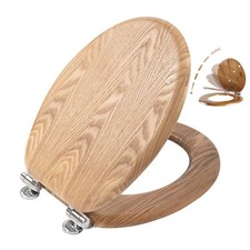 Image of Angel Shield Wooden Toilet Seat Soft Close Quick Release Adjustable Hinges Oak