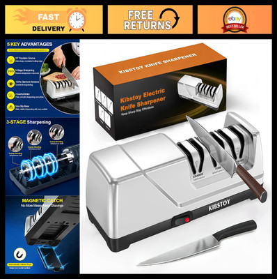 Electric Knife Sharpener, 3-Stage Diamond Abrasive, 15° Angle, Fast Kitchen Tool