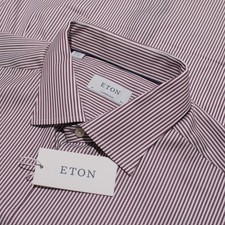 Eton NWT Dress Shirt Size 47 18.5 Contemporary Fit in Purple  White Stripes