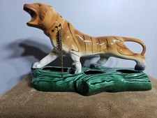 1950 Glazed Ceramic Tiger Planter Pottery Figurine Retro Sculpture Vintage