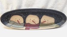 Donna White Snowman Plate, Handpainted Wooden Decor, Primitive, Console