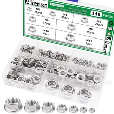 140PCS 7 Metric Sizes 304 Stainless Steel Hex Flange Nuts Assortment Kit -M3, M4