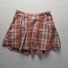 Wonder Nation Skirt Girls 7-8 Orange Plaid Flannel Pleated Elastic Waist Fall
