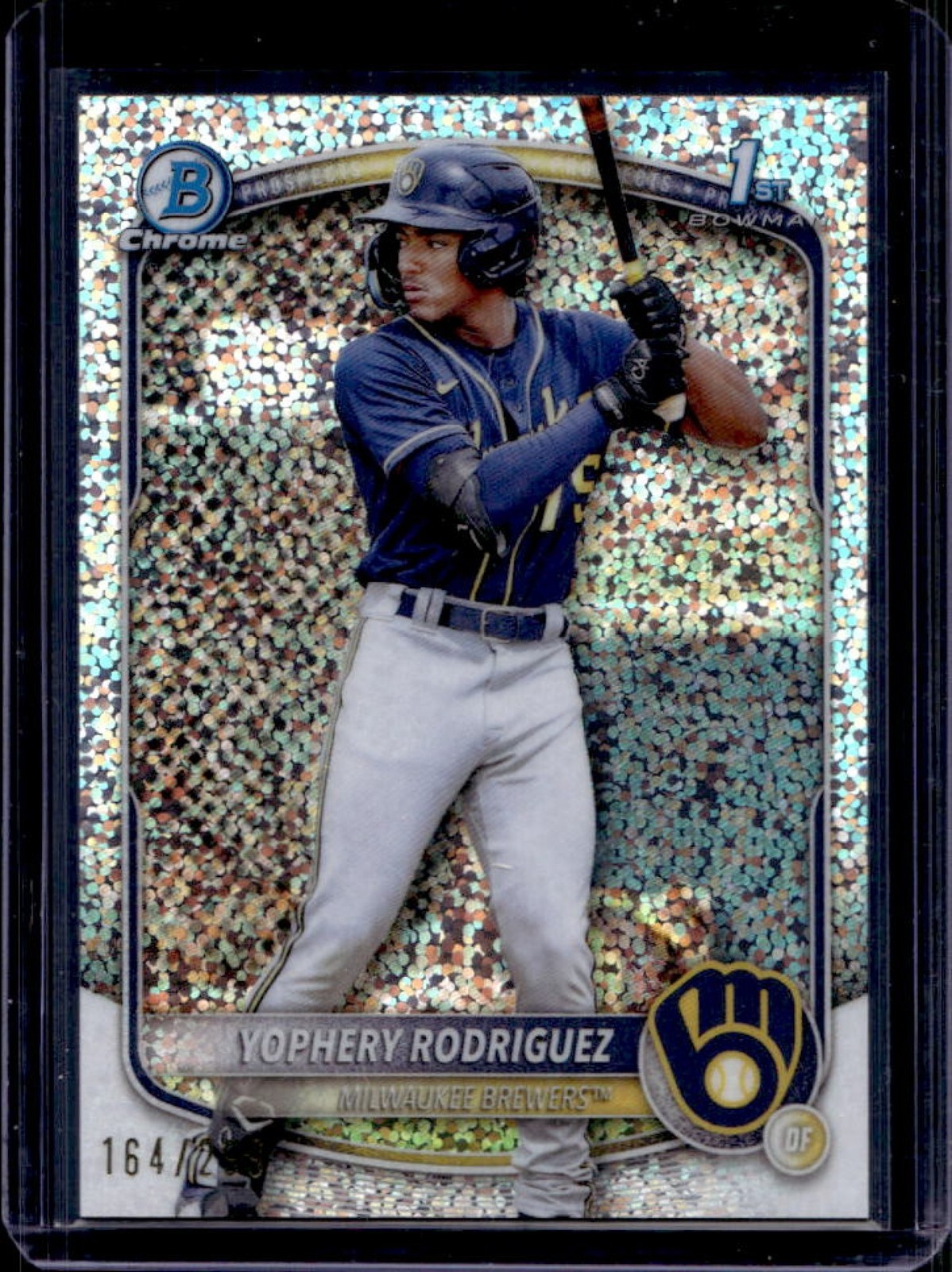 2025 Bowman Yophery Rodriguez Chrome Speckle Refractor 1st #/299 Brewers
