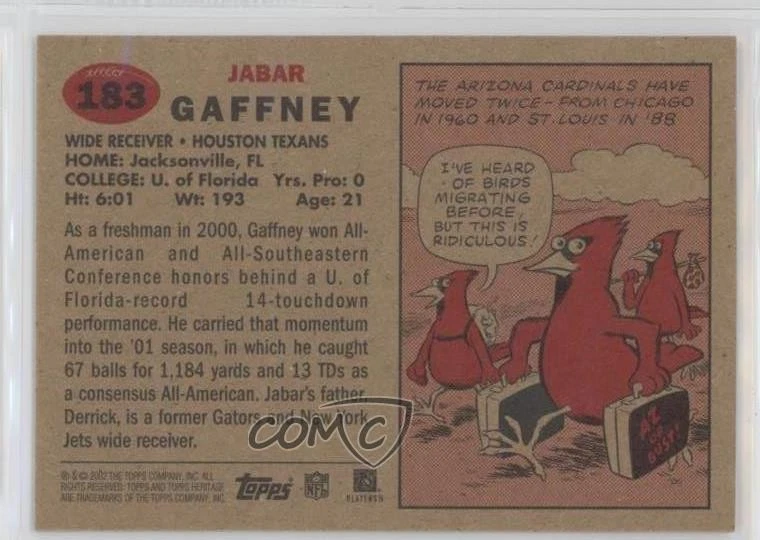 2002 Topps Heritage Jabar Gaffney #183 Rookie RC - Image 2 of 2
