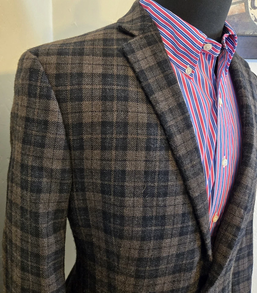 Blazer a Cuadros Stafford 44L Ajustado Marrón Cuadros Abrigo Deportivo Informal Chaqueta Ventana Foto 4 de 4