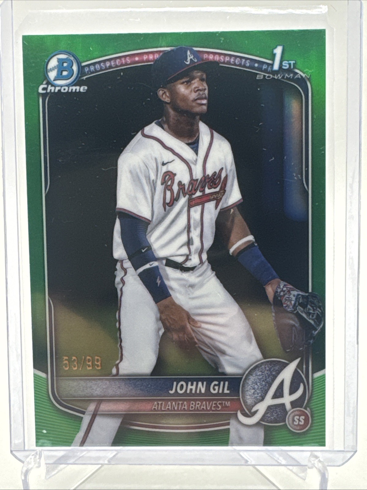 2025 Bowman Chrome - Prospects John Gil #BCP-172 Green Refractor /99 (RC)